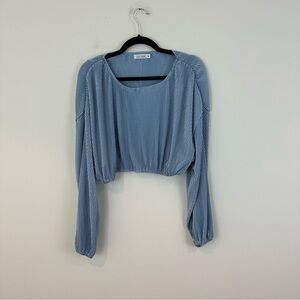12th Tribe Light Blue Flowy Cropped Ribbed Satin Blouse Size Medium